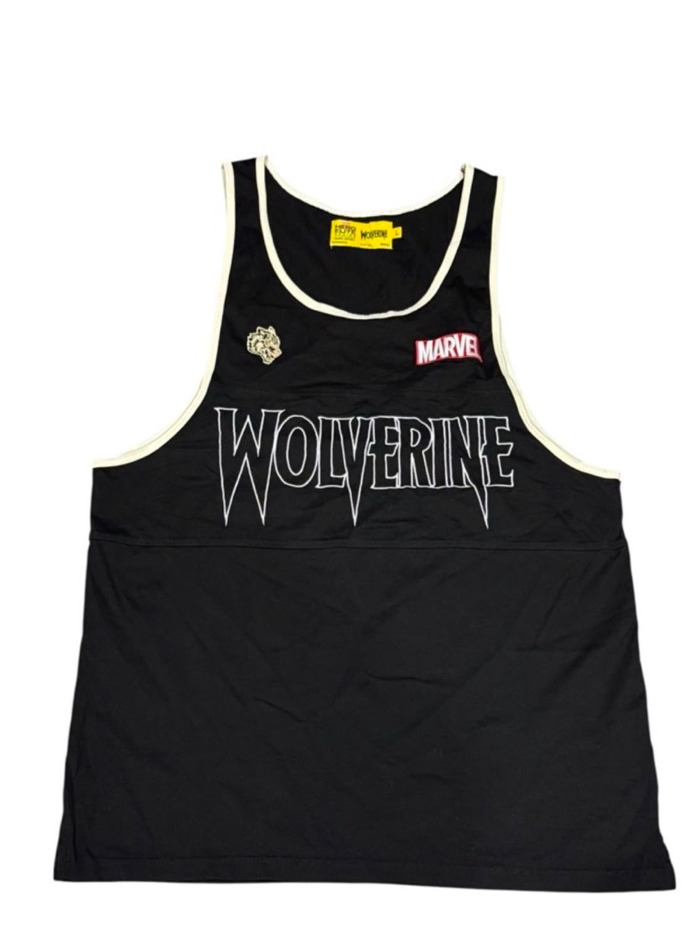 Marvel Black Tank Top with Wolverine Chest Logo and Cream Trim